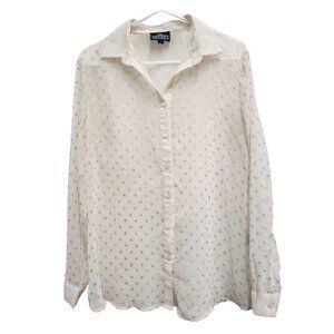 Angie Womens Polka Dot Sheer Top Small Cream Gold Long Sleeve Button Front
